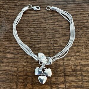 Silver Tone Multi-Strand Bracelet with Heart Charms